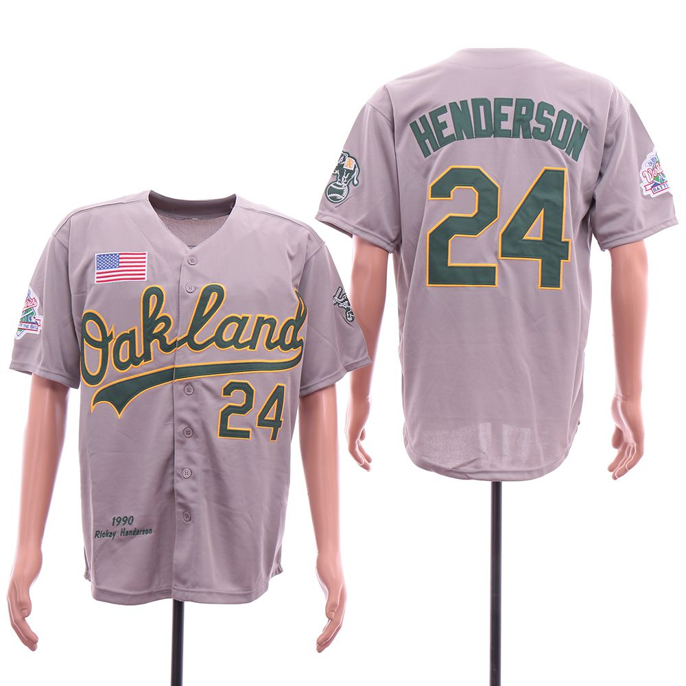 Men Oakland Athletics #24 Henderson Grey Throwback 1990 MLB Jerseys->atlanta braves->MLB Jersey